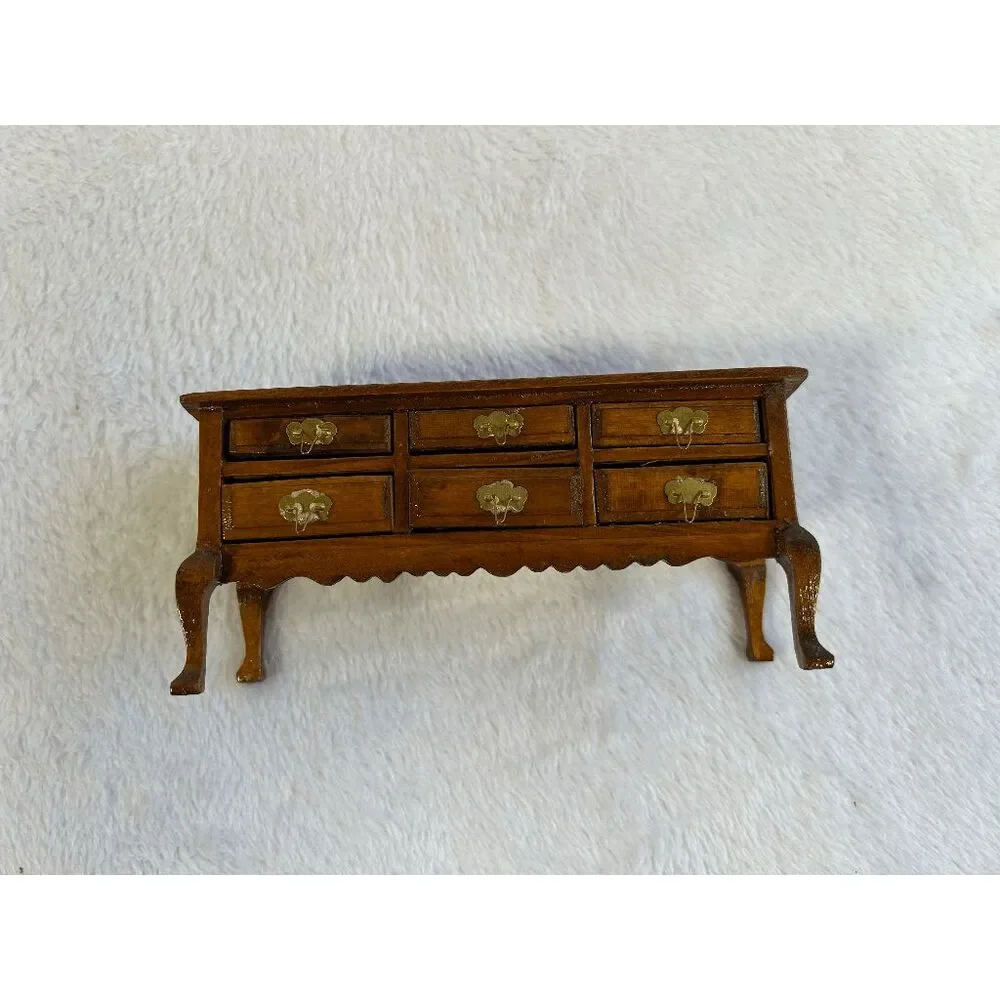 Miniature Doll House Furniture Lot, Wooden Pieces, Cloth Chairs, Vintage